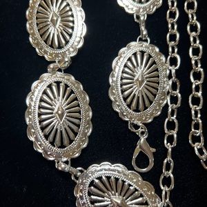 XXL 60” Long New Western Boho Floral Silver  Concho Chain Belt